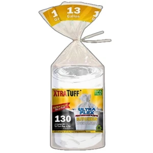 XTRA TUFF 13 GALLON TRASH BAGS, TALL KITCHEN GARBAGE BAGS, 130 COUNT - WHITE - Picture 1 of 3