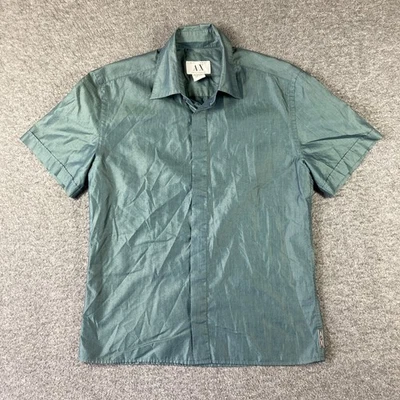 Vintage Armani Exchange Sateen Button Up Shirt Mens Small S Green Club - Image 1 of 4