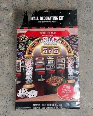 Casino Night Deluxe Scene Setter Backdrop 8' x 9' Plastic Wall Party Decoration. - Image 1 of 2
