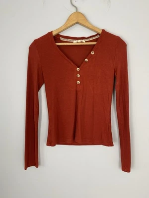 Copper Key Womens Size XS V-Neck Henley Long Sleeve Ribbed Shirt Stretchy - Image 1 of 4