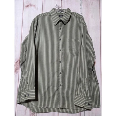 Camisa de vestir Haggar para hombre verde a rayas sin hierro con botones talla XL Foto 1 de 4