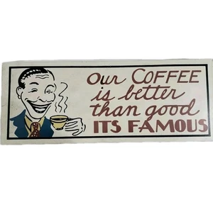Metal Coffee Sign Vintage Reproduction Cottage Café  Décor Famous 18" Funny - Picture 1 of 8