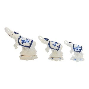 Vintage Lot of 3 Blue Gold White Elephant Decor ~ Small Med Large - Picture 1 of 4