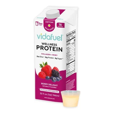 2 Pack Vidafuel Wellness Protein Drink Berry Delight 2oz Shot 32oz Carton - Image 1 of 4