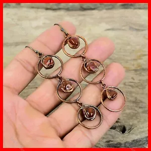 Copper Carnelian Stone New Dangle Drop Electroformed Engagement Earrings Jewelry - Picture 1 of 6