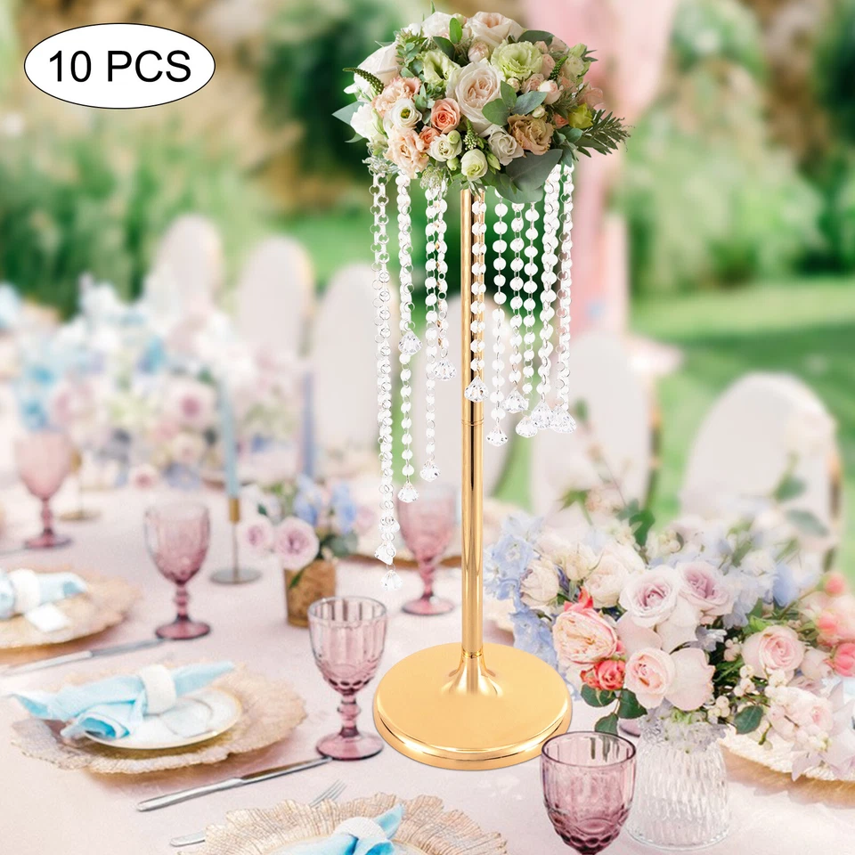 10Pcs 27.5 inch Tall Crystal Flower Vase For Wedding Centerpieces Gold Vases - Image 1 of 4
