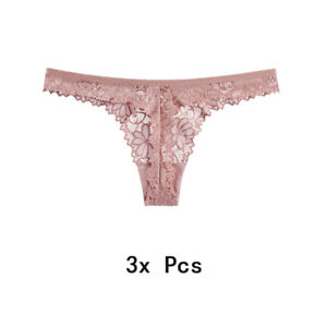 3Pcs Women Floral Lace Bikini Thongs Sexy Panties G-string Briefs Underwear M-XL