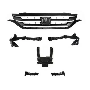 5 Brackets + Front Upper Chrome Gray Grille Grill For Honda CR-V CRV 2012-2014 - Picture 1 of 6