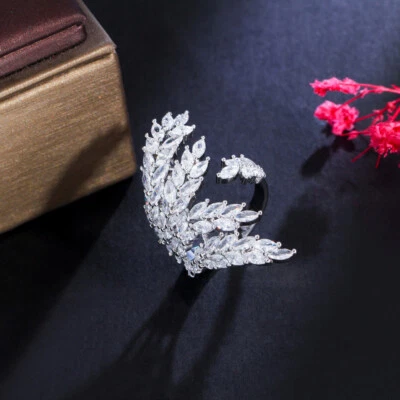 Brillante Marquesa Circón Cúbico Hoja Ancha Envolvente Anillo Abierto Plateado Mujeres Joyería Foto 1 de 4