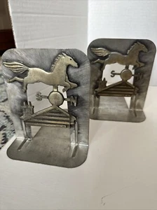 Vintage Metzke Pewter Metal Horse and Barn set Bookends 1978 Rare - Picture 1 of 13