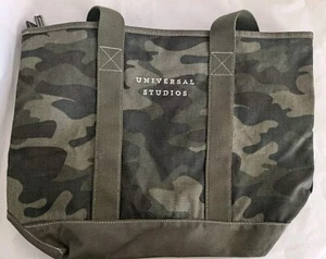 Universal Studios NWT Camo Tote Bag Green Embroidered Zipper - Picture 1 of 7
