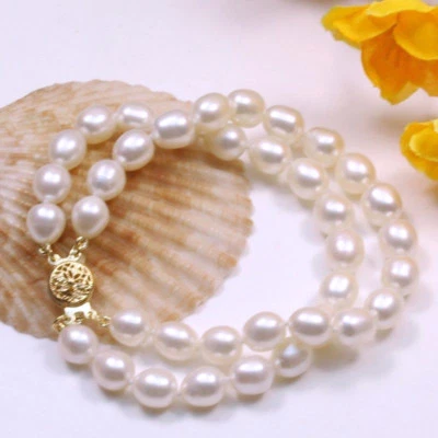 Brazalete Brazalete Genuino 2 Filas 7-8MM Natural Blanco Perla Cultivada de Agua Dulce 7.5 Foto 1 de 2