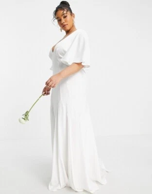 Vestido de novia blanco satinado Asos Curve Serenity - Talla 18 - Nuevo en caja de novia Foto 1 de 4