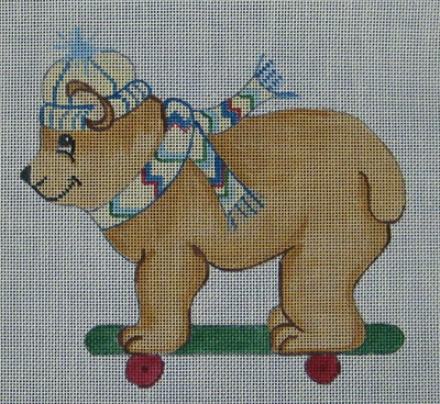 Bear on Skateboard Winter Scarf Hat Needlepoint Canvas Design - Image 1 of 2