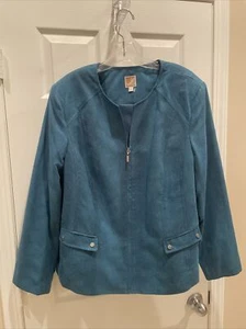 JM Collection Women Blue Animal Print  Zipper Jacket Gorgeous Size 18 - Picture 1 of 3