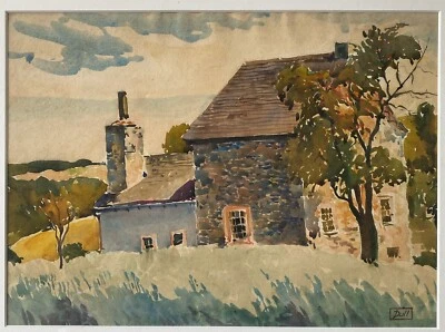 Pintura en acuarela firmada por John Dull (Filadelfia 1859-1949) del condado de Chester Foto 1 de 4