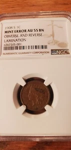 1908 San Francisco Indian Head Penny Mint Error Obverse & Reverse Lamination - Picture 1 of 9