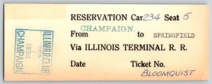 Illini Railroad Club 1958 Champaign to Springfield Ticket Bloomquist* - Picture 1 of 2