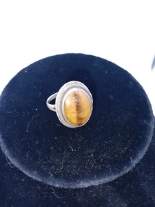 Herrenring Größe 7 Silberfarben Retro Stein sieht aus wie Tigerauge Stein - Bild 1 von 9