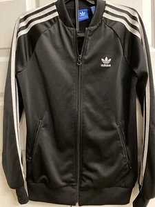 Adidas SMALL Black & White TRACK Zip JACKET WITH LOGO ON BACK - Picture 1 of 4