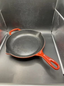 VINTAGE Le CREUSET RED/FLAME ENAMELED 10.25" CAST IRON SKILLET 26 FRYING PAN - Picture 1 of 12