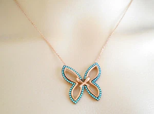 Schmetterling Collier Halskette 925er Silber rosé + Glassteine türkis KSA3 - Bild 1 von 6