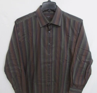 Camisa de vestir Paul Smith para hombre marrón verde multicolor a rayas talla 17 1/2 Foto 1 de 4