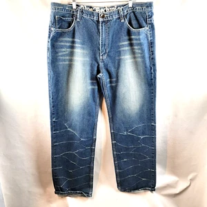 Live Mechanics Jeans Men 42x33 Blue Denim Relaxed Baggy Lions King Biker Hip Hop - Picture 1 of 12