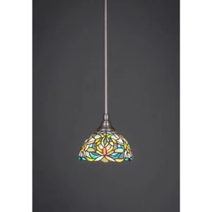 Toltec Lighting Stem Mini Pendant, 7†Kaleidoscope Tiffany Glass - 23-BN-9905 - Picture 1 of 1