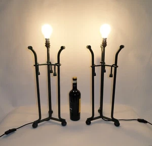 Pair Large Patinated Metal Triform Lamps Lamp Bases 21 inches 53 cm - Picture 1 of 15