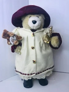 CHRISTMAS BEAR STUFFED FIGURE W/HAT & FELT COAT, TOY BEAR & CHRISTMAS BERRIES - Picture 1 of 17