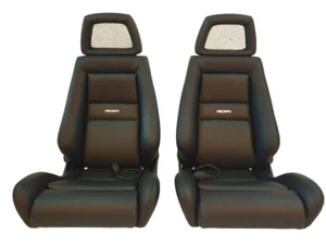 PAIR OF Used AUTHENTIC RECARO LX BLACK Leather Knee bolster Net Headrest seats - Picture 1 of 7