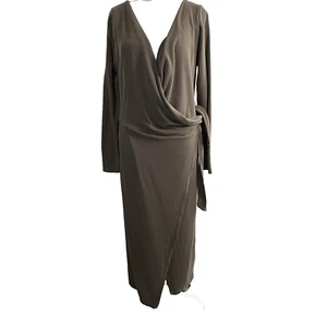 Aritzia BABATON Women Gaudi Matte Jersey Wrap Midi Stretch Dress Sz L Brown 75-8 - Picture 1 of 12