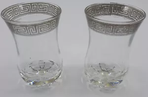 Juego de 2 piezas de gafas Highball de whisky con borde plateado Versace vintage en excelente estado - Imagen 1 de 9