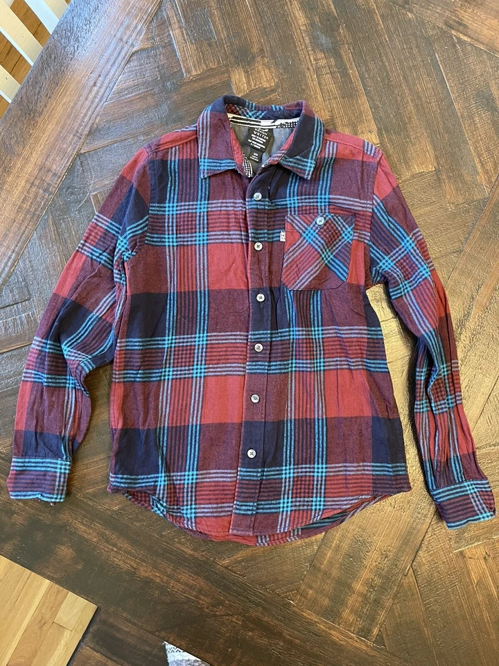 男孩 SHAUN 白色法兰绒衬衫 尺寸 M 中号 红色 蓝色 滑冰鞋 — 第 1/2 张图片