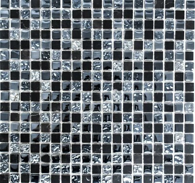 Mosaico Tessere Vetro Pietra Translucent crystal Grigio Nero 92-0302_f |10foglie - Immagine 1 di 4