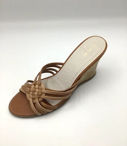 Wallis Womens Ladies Tan Leather Wedge Heel Strappy Mule Sandals Size UK 6 Used - Picture 1 of 14
