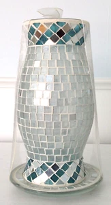 Mirror & Glass Mosaic Tile Vase w/matching separate Footed Base - 10" Tall - NEW - Picture 1 of 6