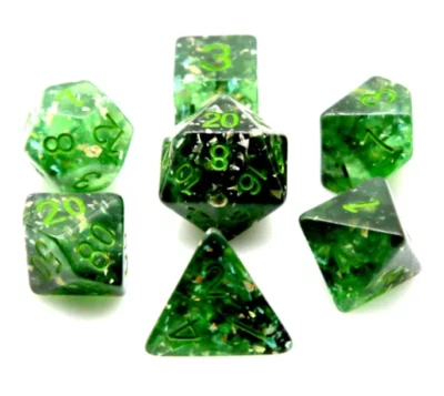 Gleaming Green 7 Dice Set Poly RPG DnD Dungeons Dragons AD&D Pathfinder d20 - Image 1 of 2