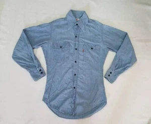 Vintage Levis 60s Chambray Shirt Workwear Orange Tab Denim Jeans Big E Hippie US - Picture 1 of 6