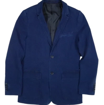 DKNY MENS SMALL INDIGO BLUE DENIM JEAN CHAMBRAY BLAZER JACKET SPORT COAT DOTS - Image 1 of 4