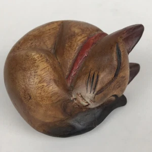 "Gato siamés durmiente de madera tallada a mano de colección cola negra cuello rojo 3,5""" - Imagen 1 de 7
