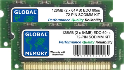 128MB (2 x 64MB) 60ns 72-PIN EDO SODIMM MEMORY RAM KIT FOR LAPTOPS/NOTEBOOKS - Image 1 of 1