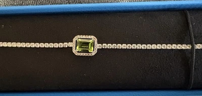 Brazalete de plata esterlina genuino de peridoto y circón blanco talla 6,5-7,5 de JTV Foto 1 de 3