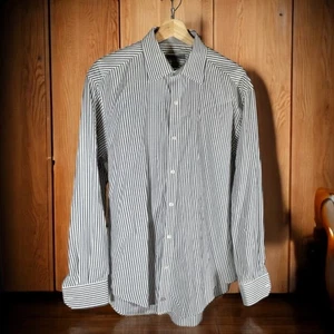 Johnston & Murphy Men's Large White & Gray Striped Tailored Fit Dress Shirt - Picture 1 of 10