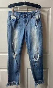 Red Camel Jeans Junior Größe 5 Patched Distressed Cropped Fransen Medium Wash - Bild 1 von 4
