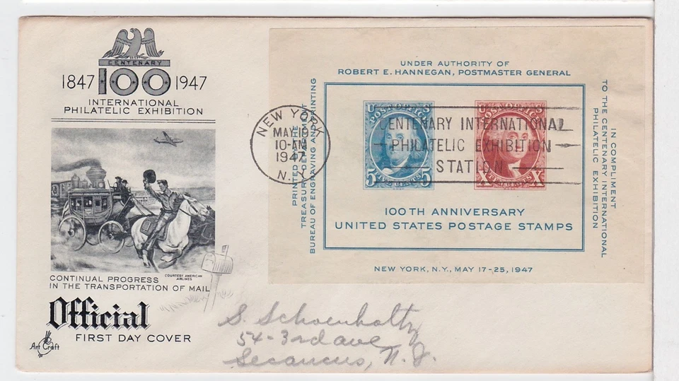 TurtlesTradingPost- Stamp Centennial 1947 FDC #948-  Artcraft Cachet - Image 1 of 1