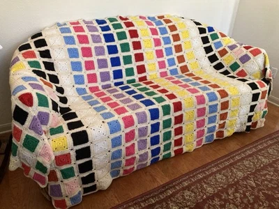 Manta de ganchillo LG multicolor talla reina cuadrada abuela de colección Foto 1 de 4