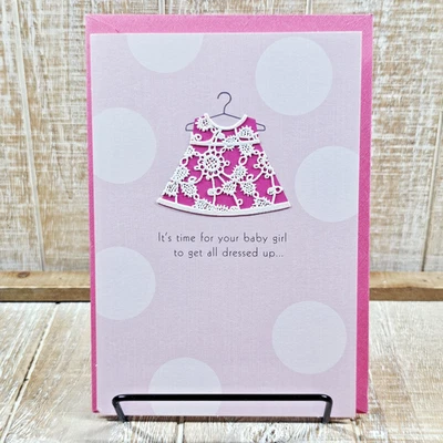 Hallmark Baby Shower Greeting Card 5x7 Girl Pink Dress Polka Dots Love - Image 1 of 4