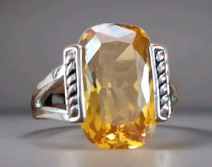 Yellow Faceted Cubic Zirconia On Rhodium Band - Picture 1 of 7